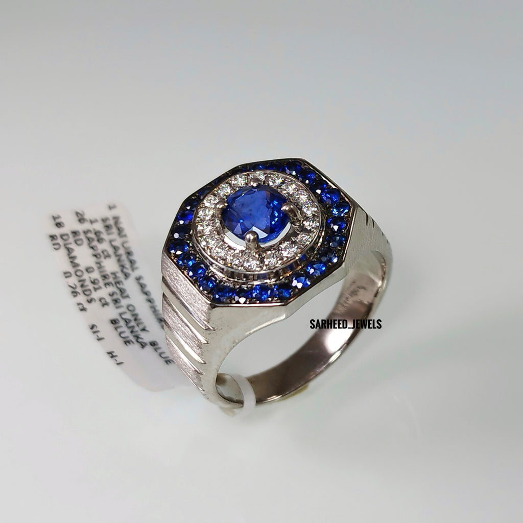 Natural Sapphire and Diamond Men Ring