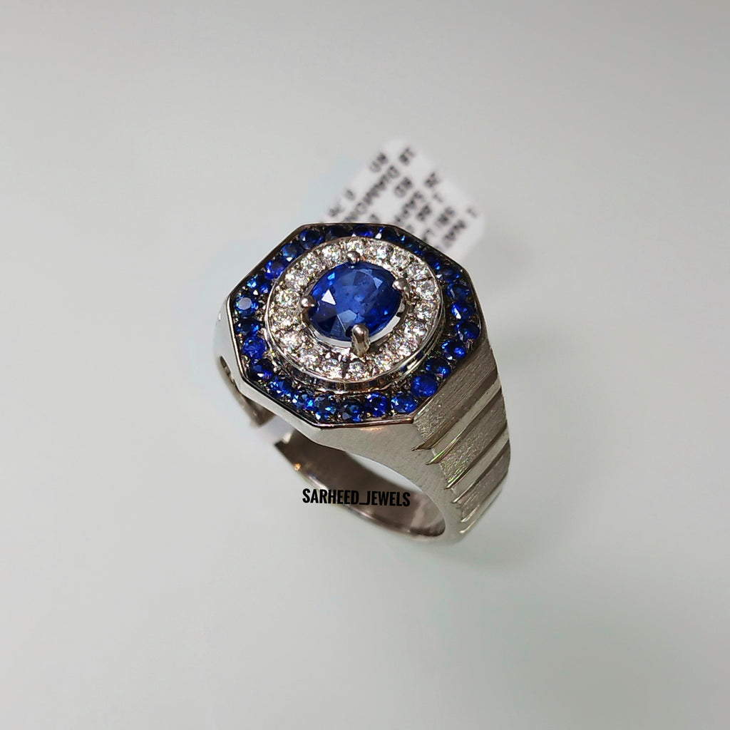 Natural Sapphire and Diamond Men Ring