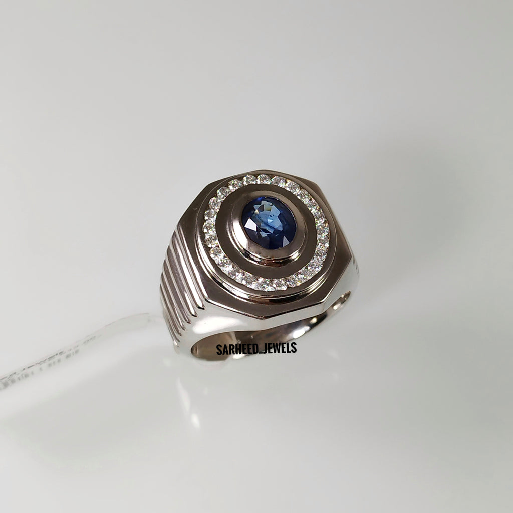 Natural Sapphire and Diamond Men Ring