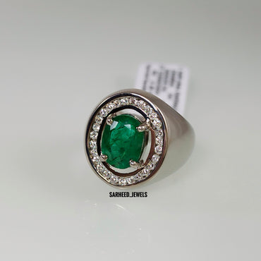 Natural Emerald and Diamond Men Ring