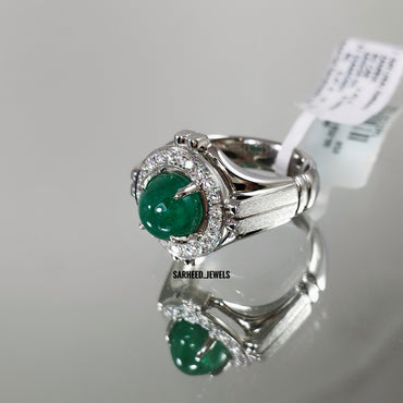 Natural Emerald and Diamond Men Ring