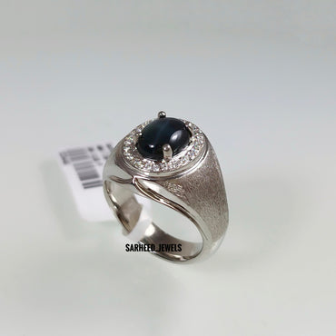 Natural Star Sapphire and Diamond Men Ring