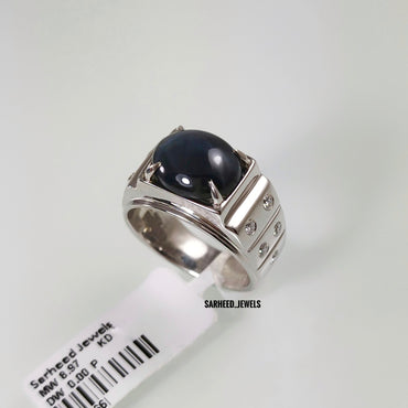 Natural Star Sapphire and Diamond Men Ring