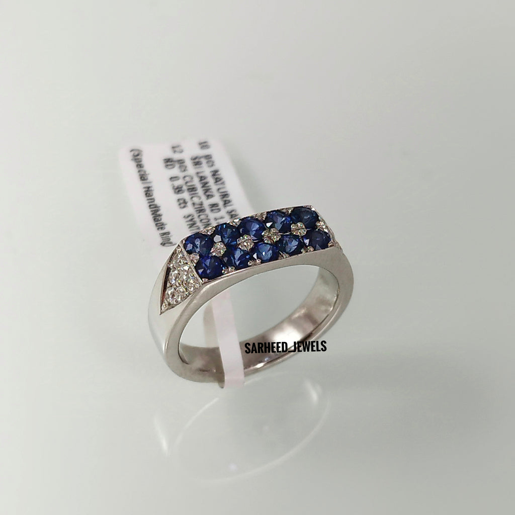 Natural Sapphire and Cubic Zircon Men Ring