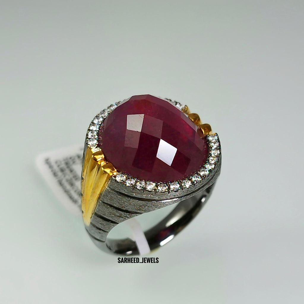 Natural Ruby and Cubic Zircon Men Ring