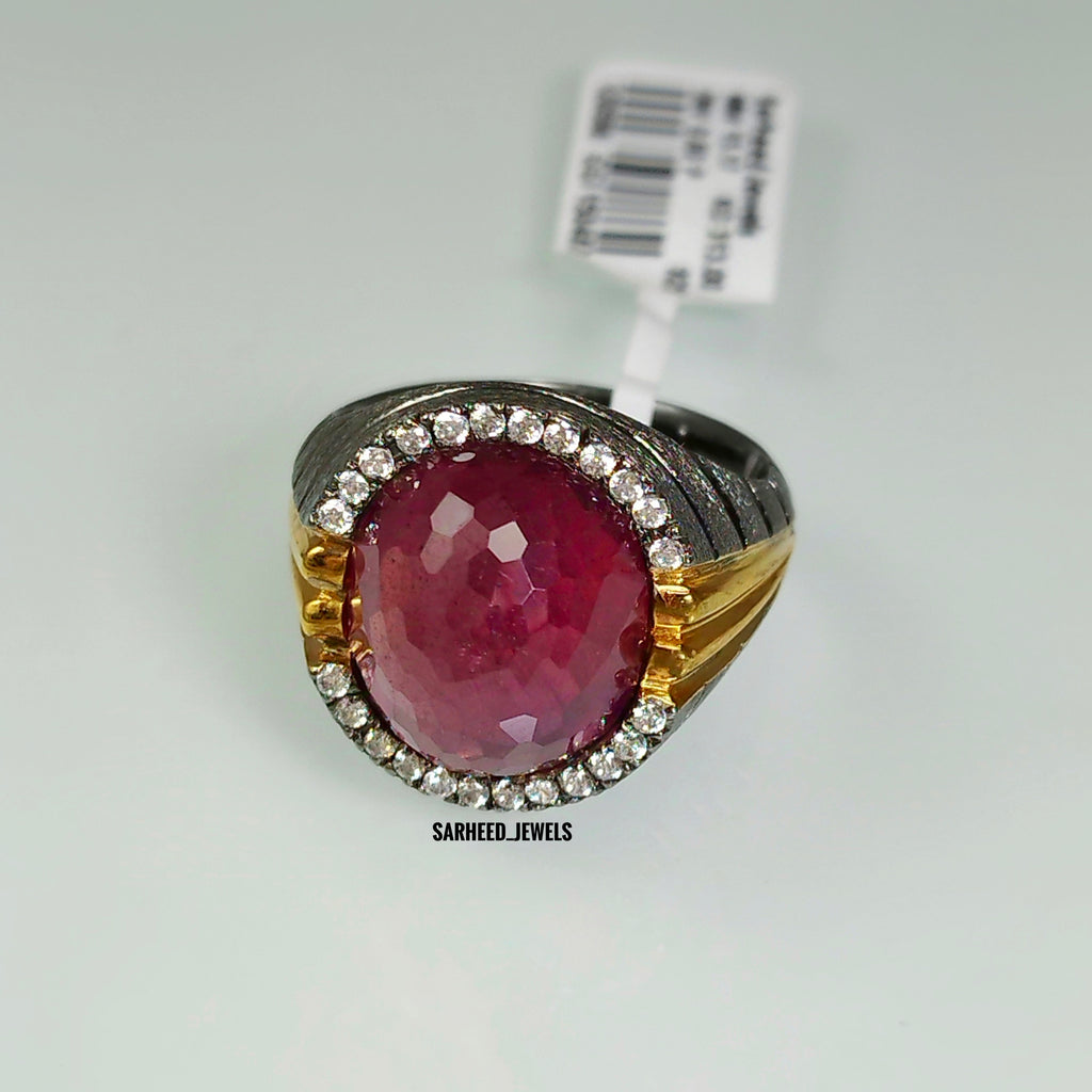 Natural Ruby and Cubic Zircon Men Ring