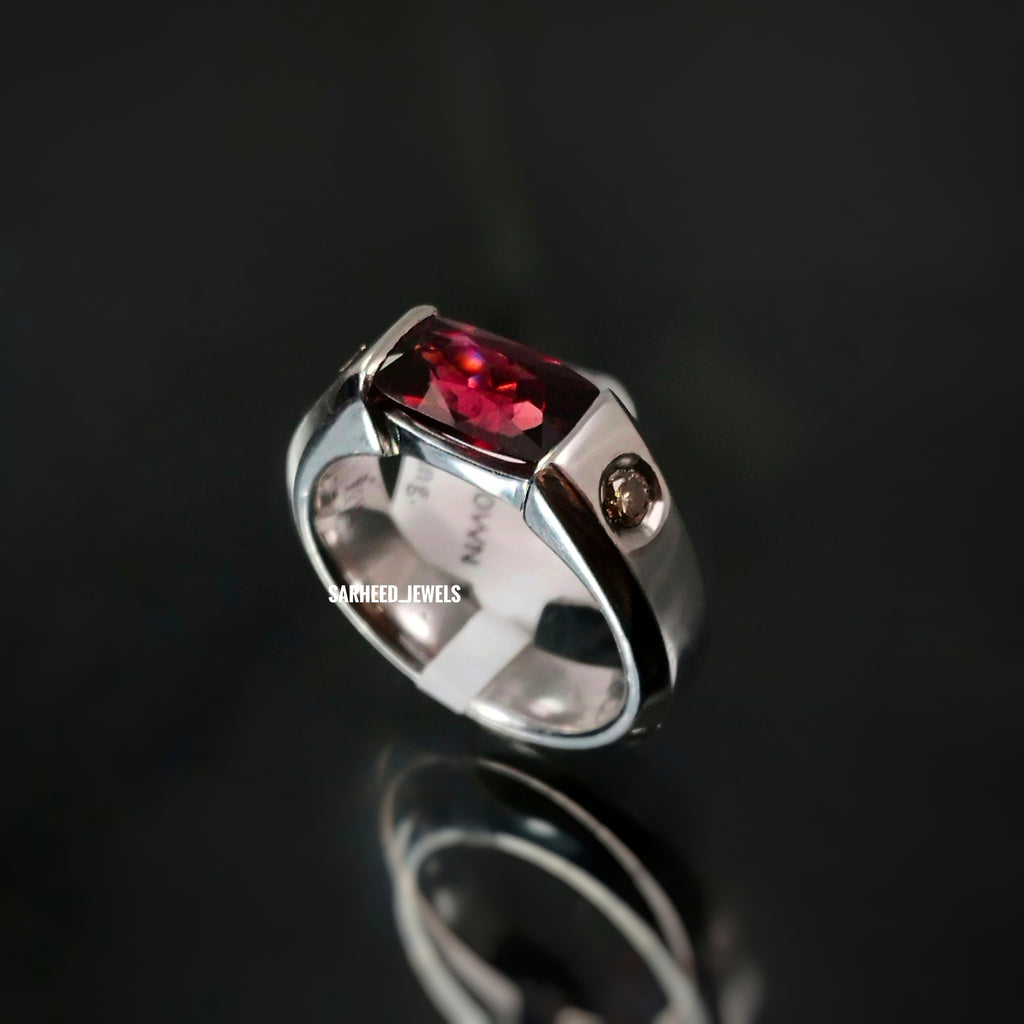 Natural Garnet and Brown Diamond Men Ring