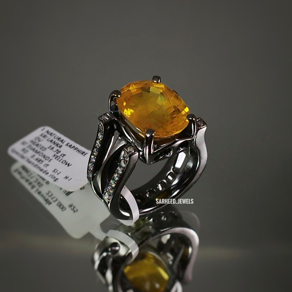 Natural Yellow Sapphire and Diamond Men Ring