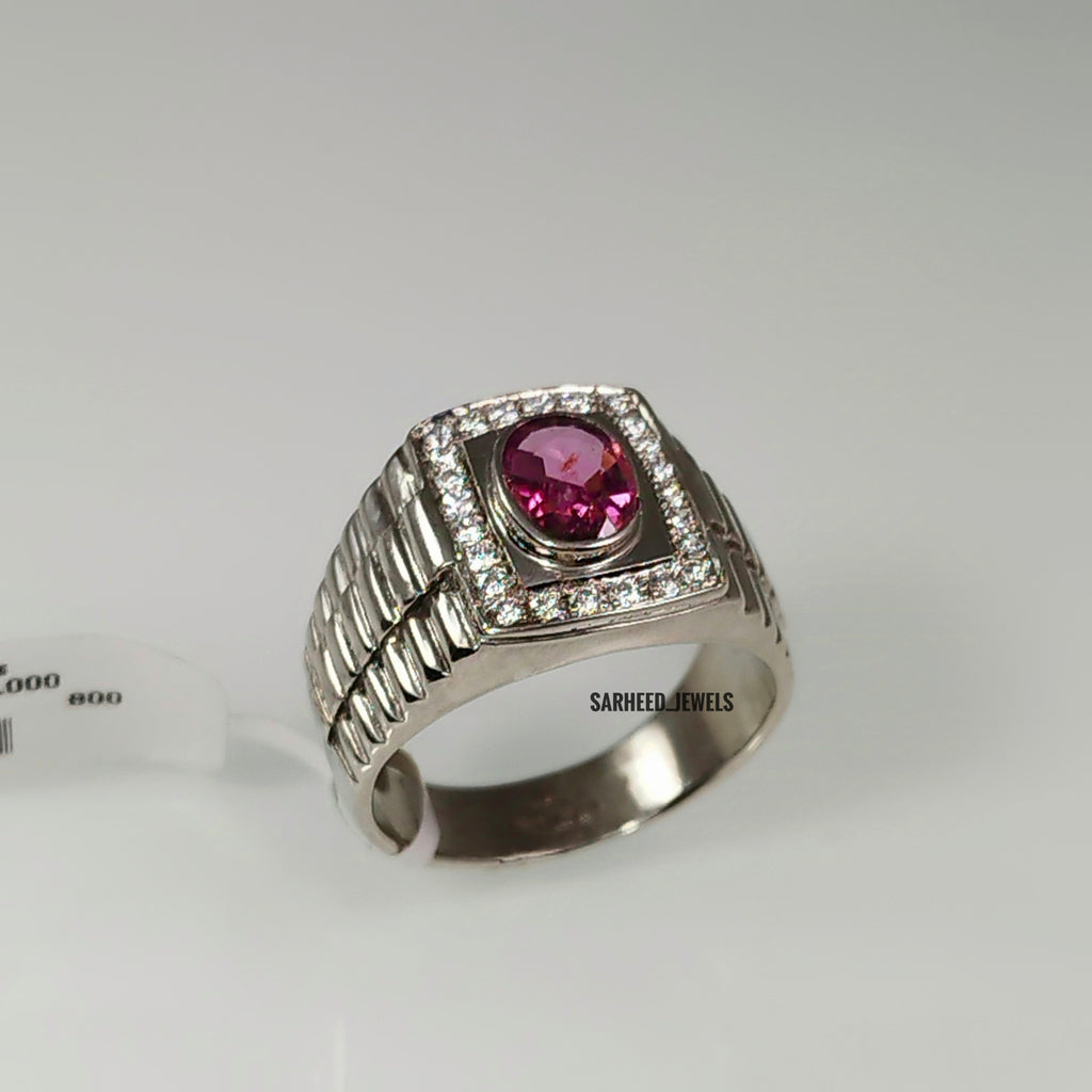 Natural Pink Sapphire and Diamond Men Ring