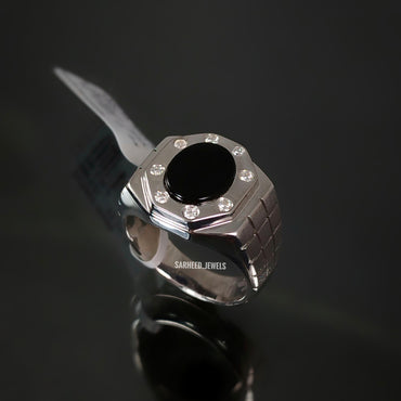 Natural Onyx (Agate) and Diamond Men Ring