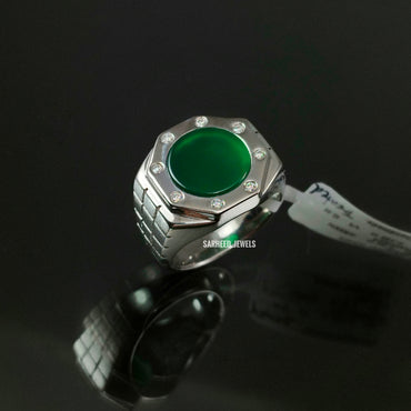 Natural Green Onyx (Agate) and Diamond Men Ring