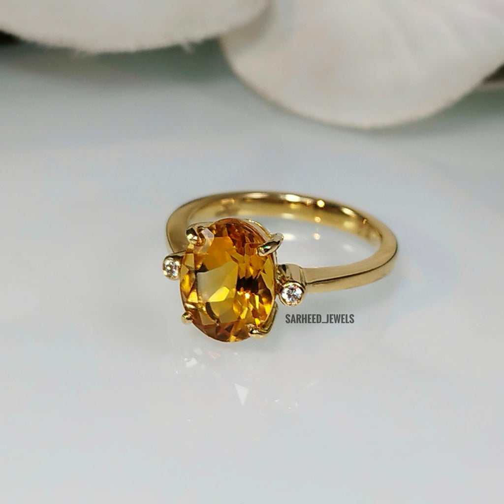 Natural Citrine and Diamond Gold Ring