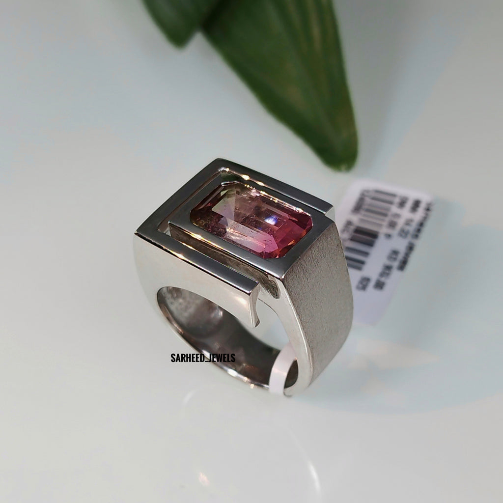 Natural Bi-Color Tourmaline Men Ring