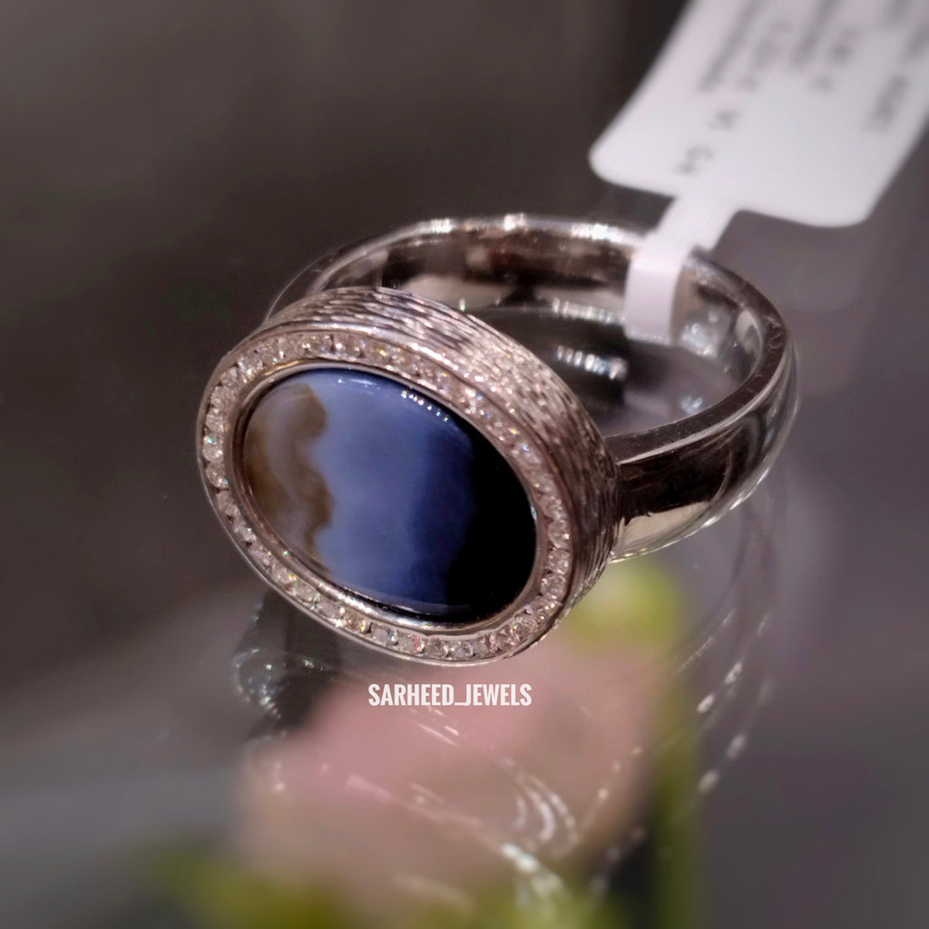 Natural Agate & Diamond Men Ring