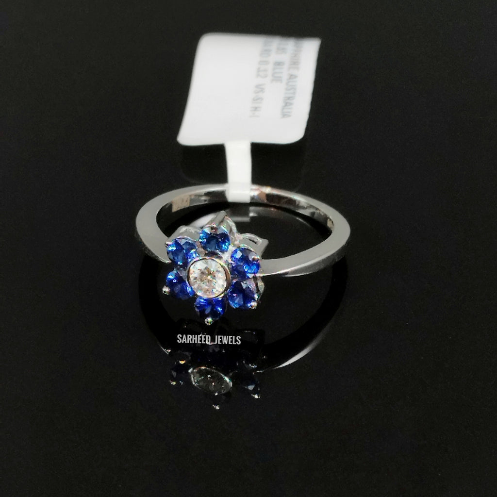 Natural Sapphires and Diamond White Gold Ring