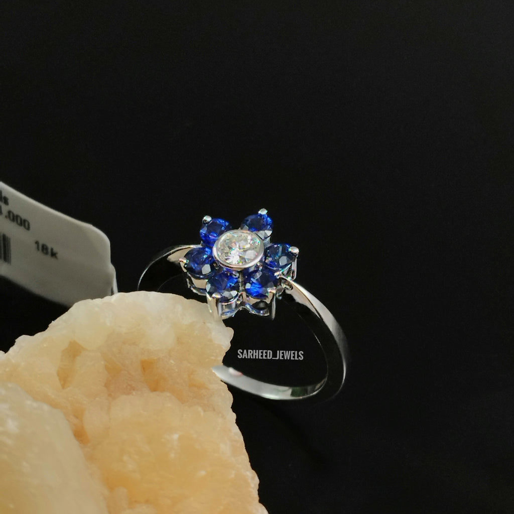 Natural Sapphires and Diamond White Gold Ring