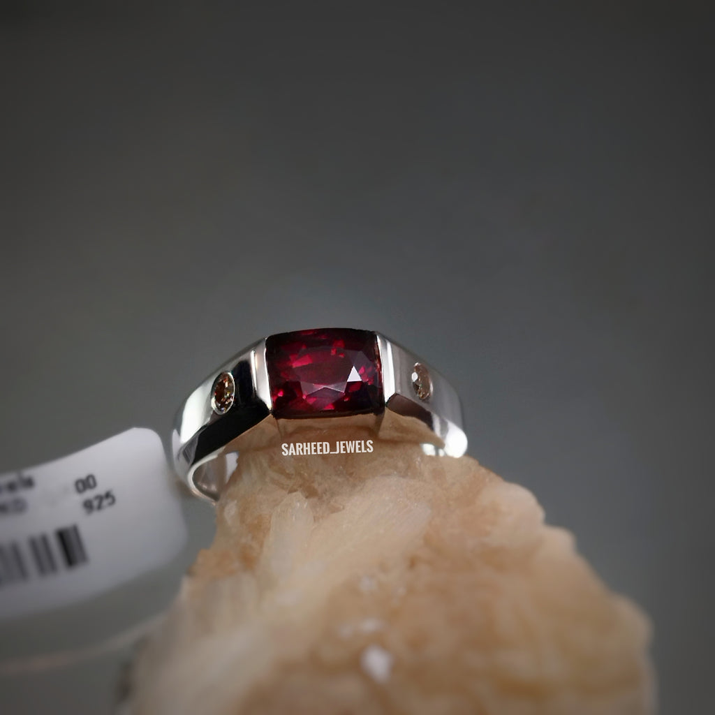 Natural Garnet and Brown Diamond Ring