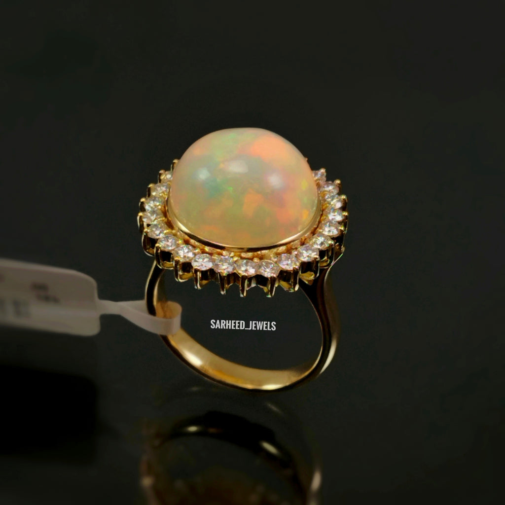 Natural Opal and Diamond Gold Ring
