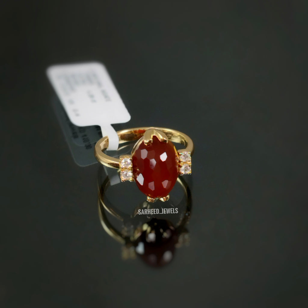Natural Agate and Diamond Gold Ring