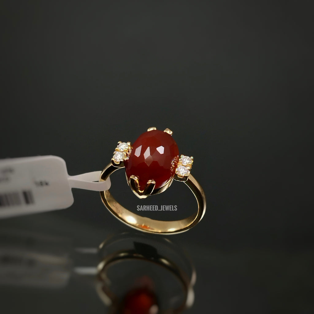 Natural Agate and Diamond Gold Ring
