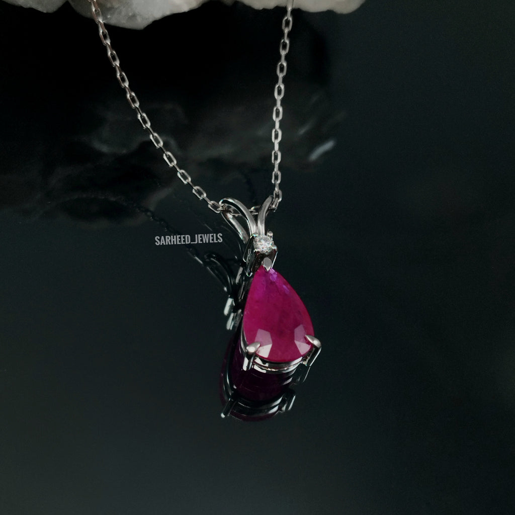 Natural Ruby and Diamond White Gold Necklace