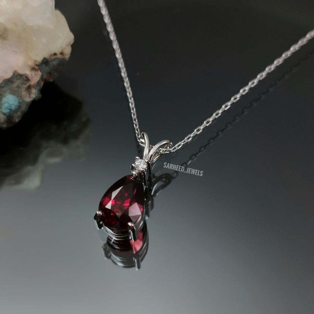 Natural Garnet and Diamond White Gold Necklace