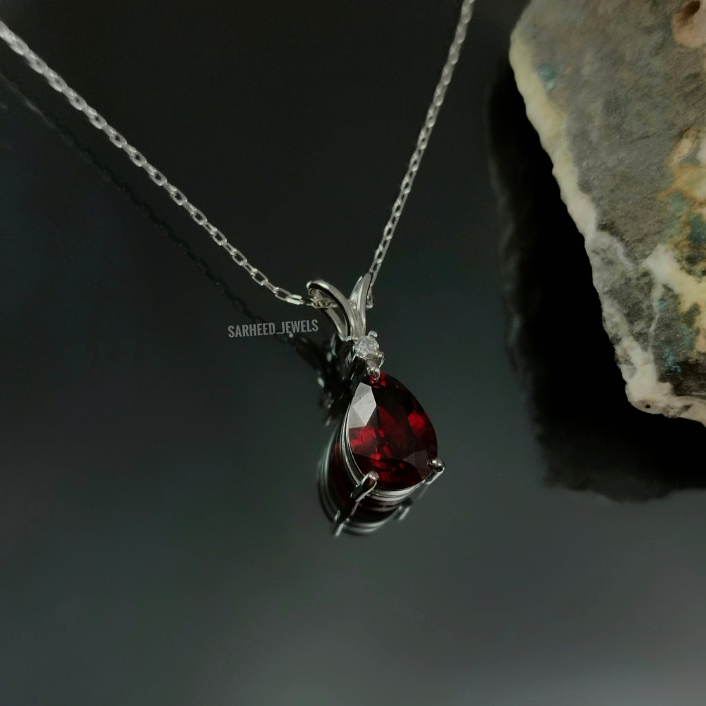Natural Garnet and Diamond White Gold Necklace
