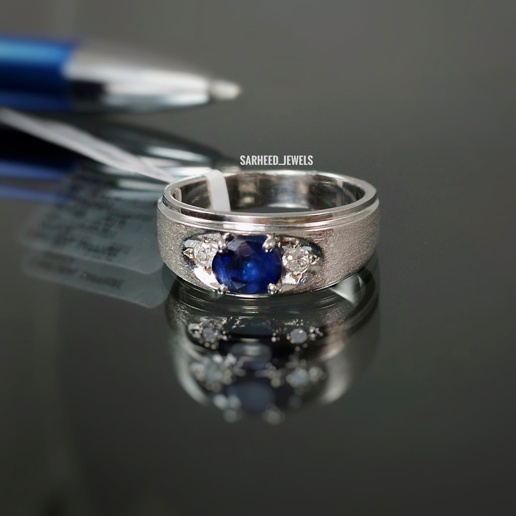 Natural Sapphire and Diamond Men Ring