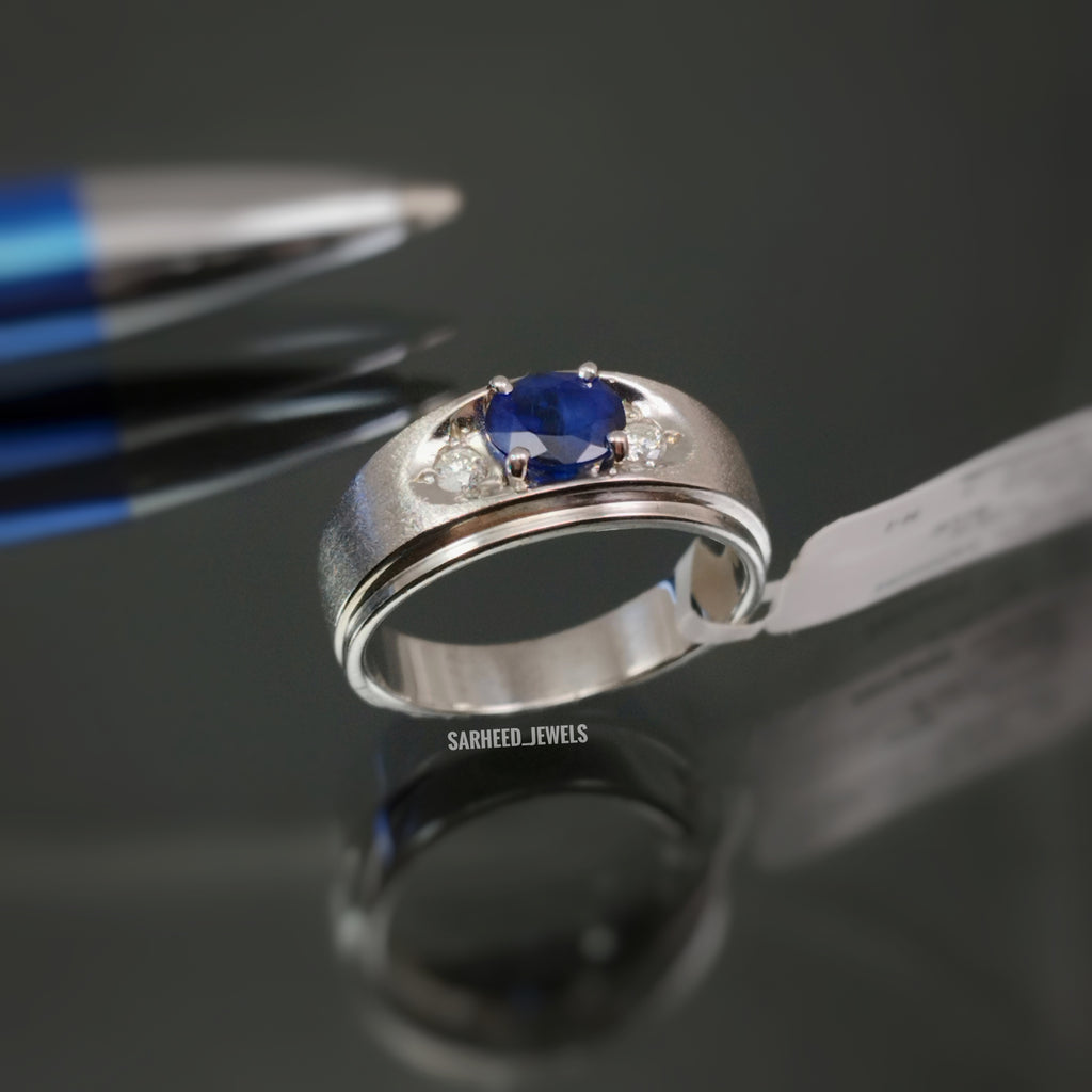 Natural Sapphire and Diamond Men Ring