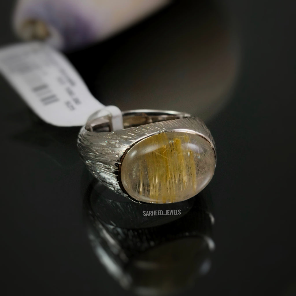 Natural Golden Rutile Quartz Men Ring