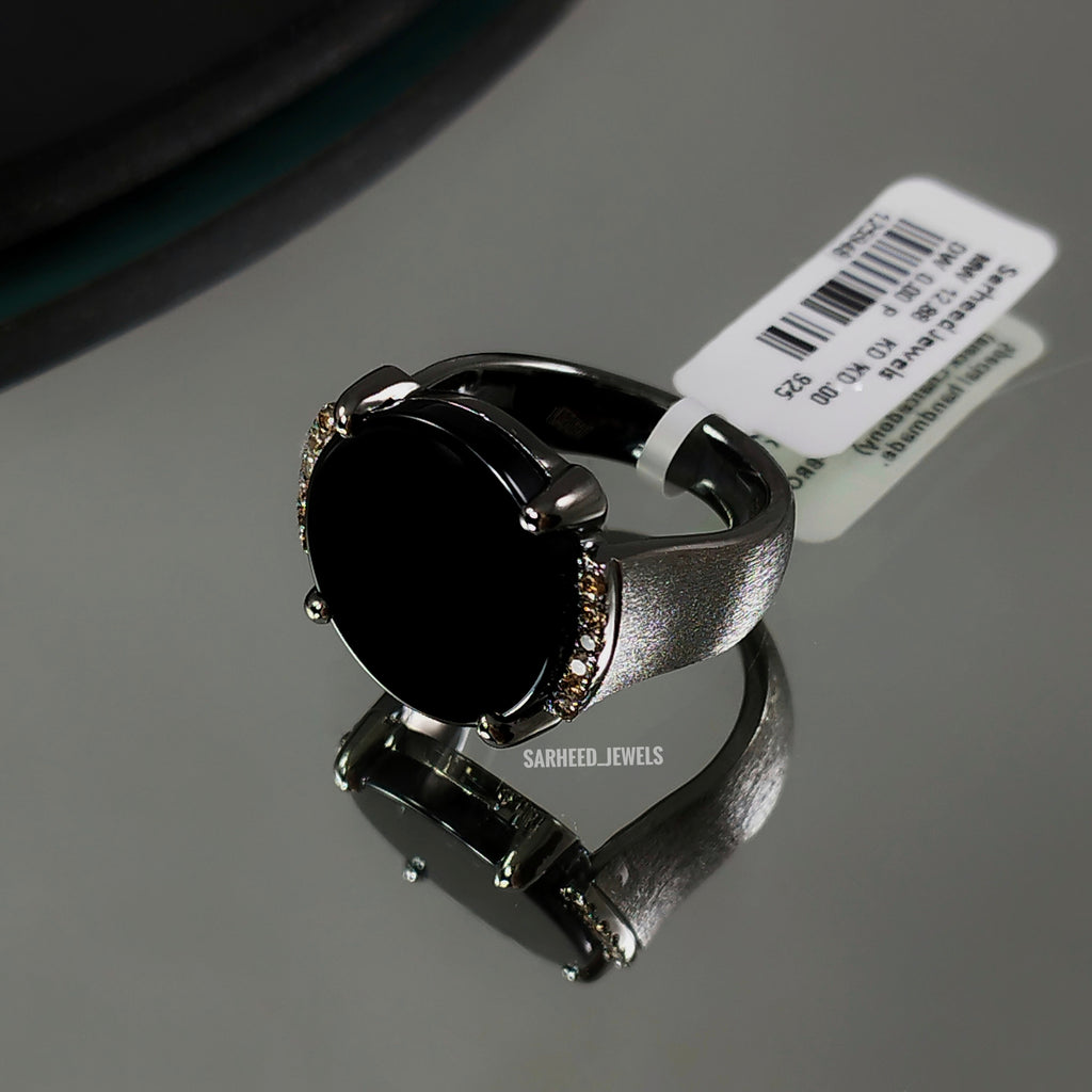 Natural Onyx and Brown Diamond Men Ring