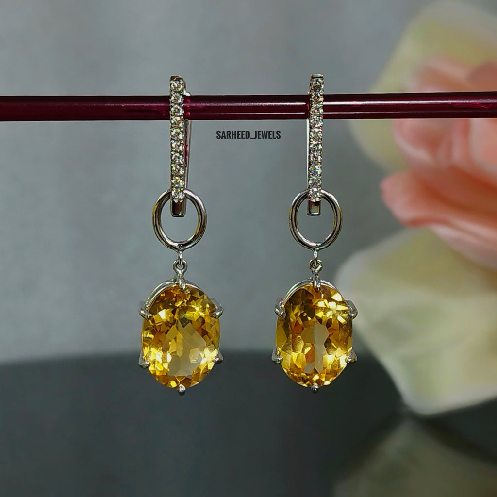 Natural Citrine and Diamond White Gold Earrings