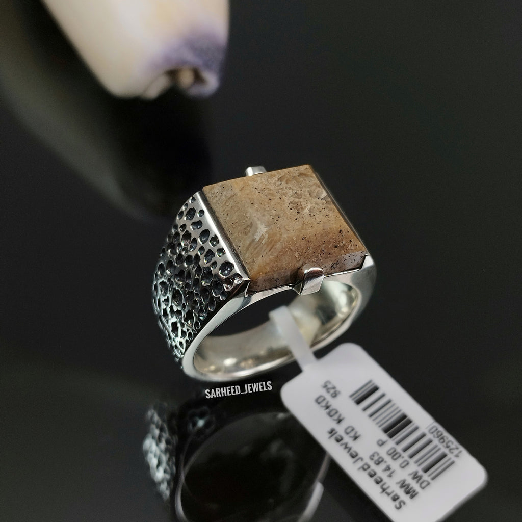 Natural Fossil Coral Men Ring