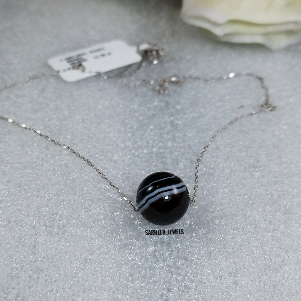 Natural Agate White Gold Necklace