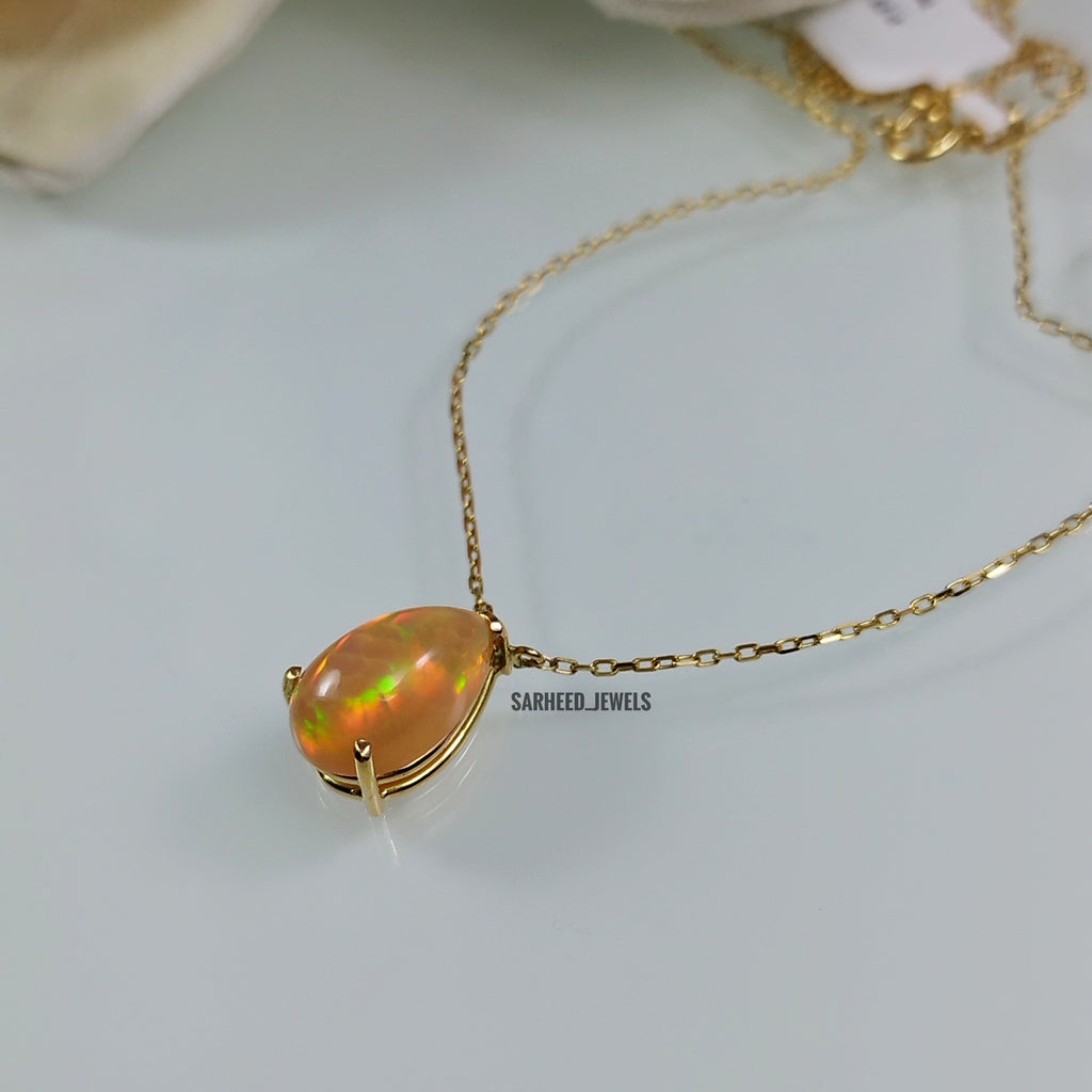 Natural Opal Gold Necklace