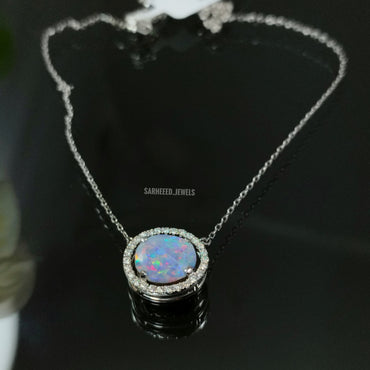 Natural Opal and Diamond White Gold Necklace