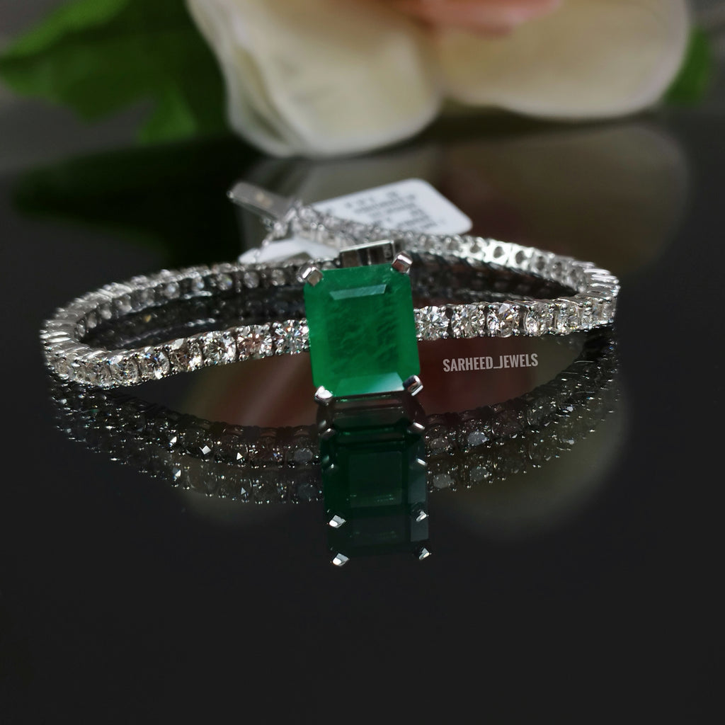 Natural Emerald and Diamond White Gold Bracelet