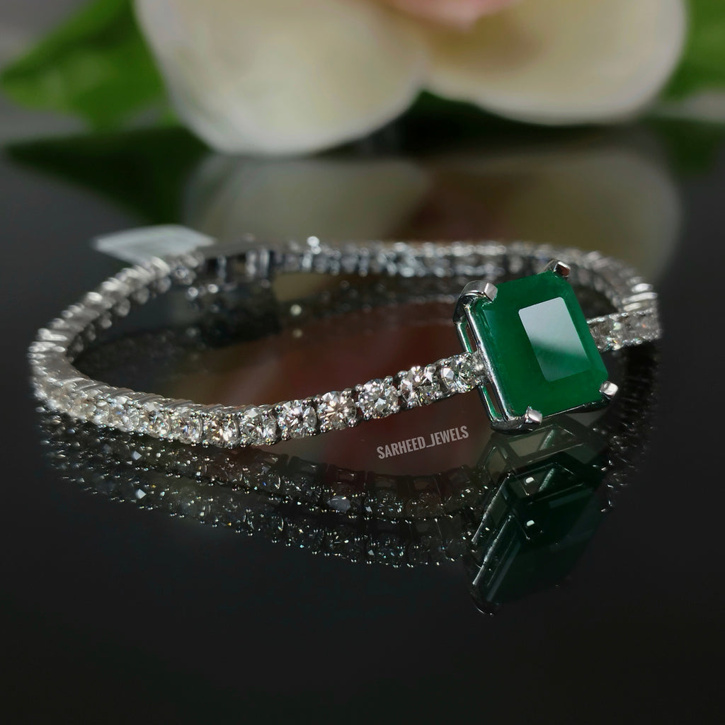 Natural Emerald and Diamond White Gold Bracelet