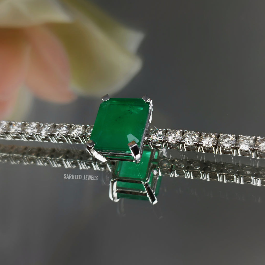 Natural Emerald and Diamond White Gold Bracelet