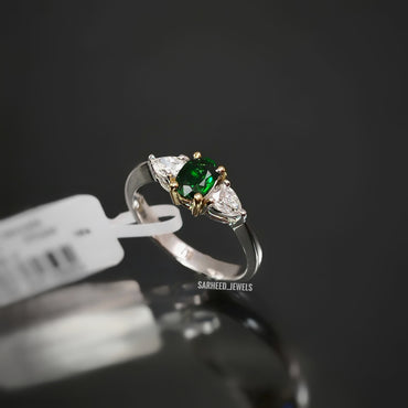 Natural Tsavorite and Diamond Two-Tone Gold Ring