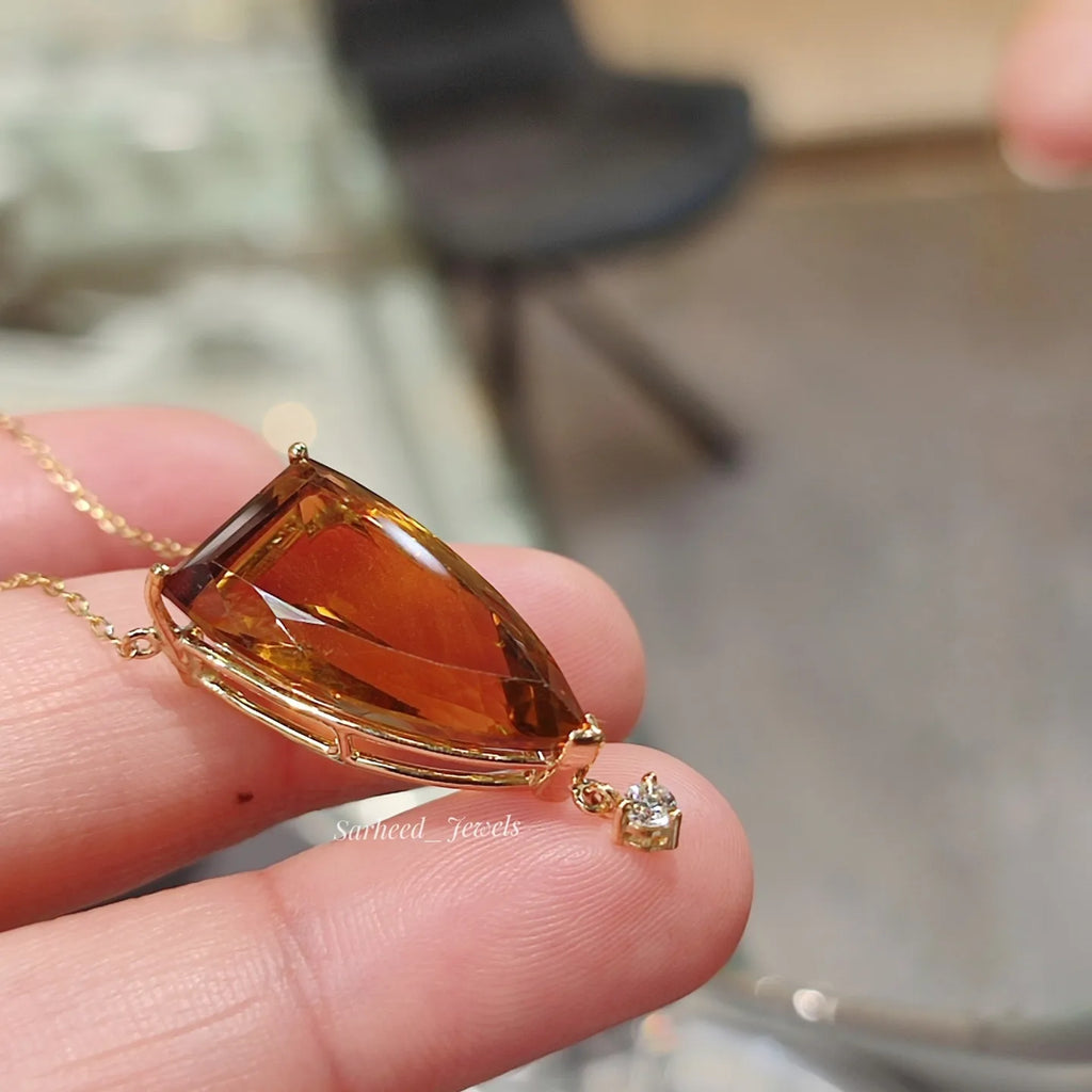 Natural Citrine and Diamond Gold necklace