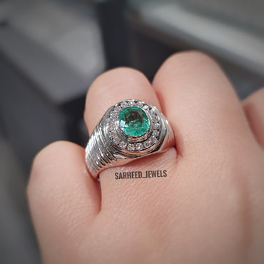 Natural Emerald and Diamond Men Ring