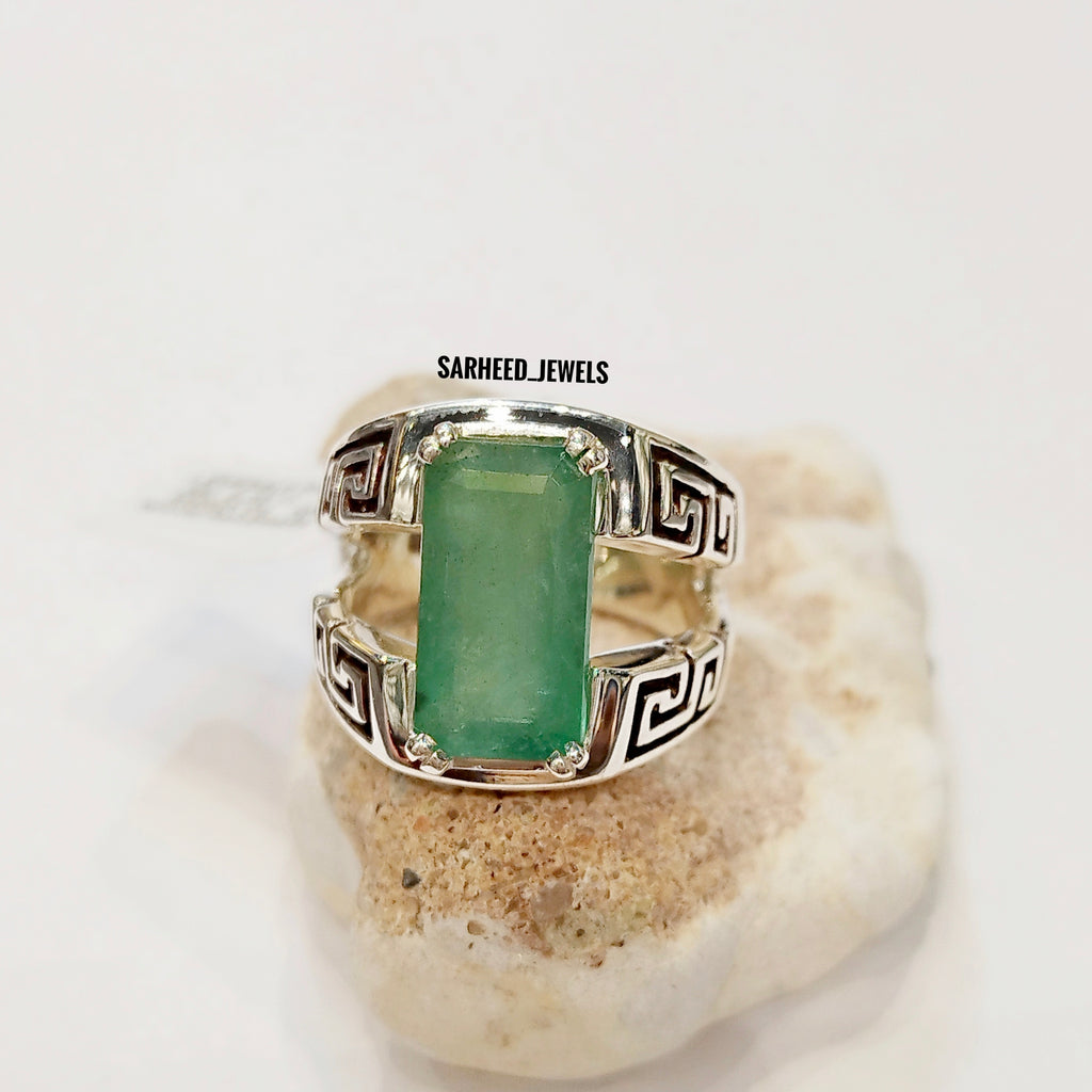 Mens genuine emerald on sale rings