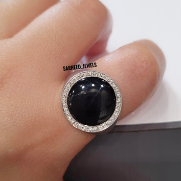 Natural Onyx and Diamond Men Ring