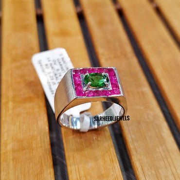 Natural Tsavorite and Rubies Men Ring