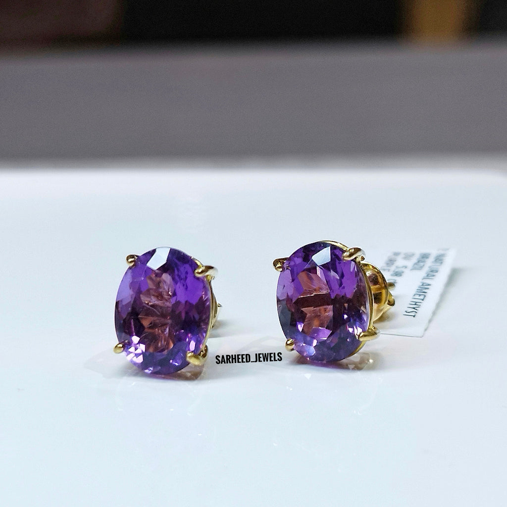 Natural Amethyst Gold Studs