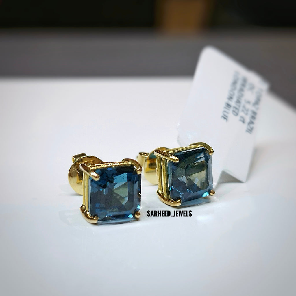 Natural London-Blue Topaz Gold Studs