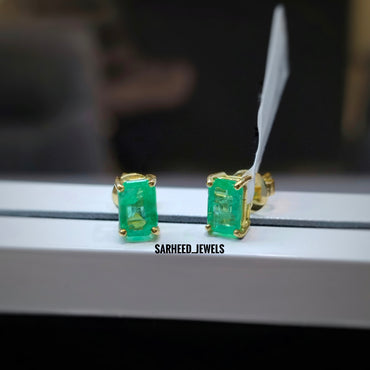 Natural Emerald Gold Studs