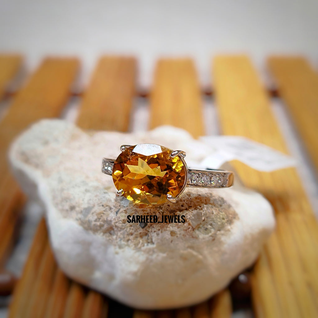 Natural Citrine and Diamond Gold Ring