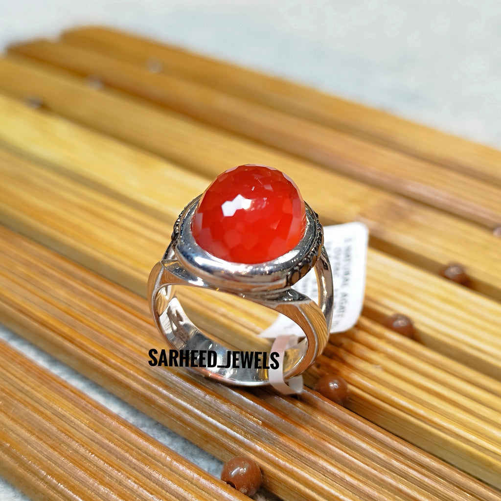 Natural Agate and Diamond Men Ring